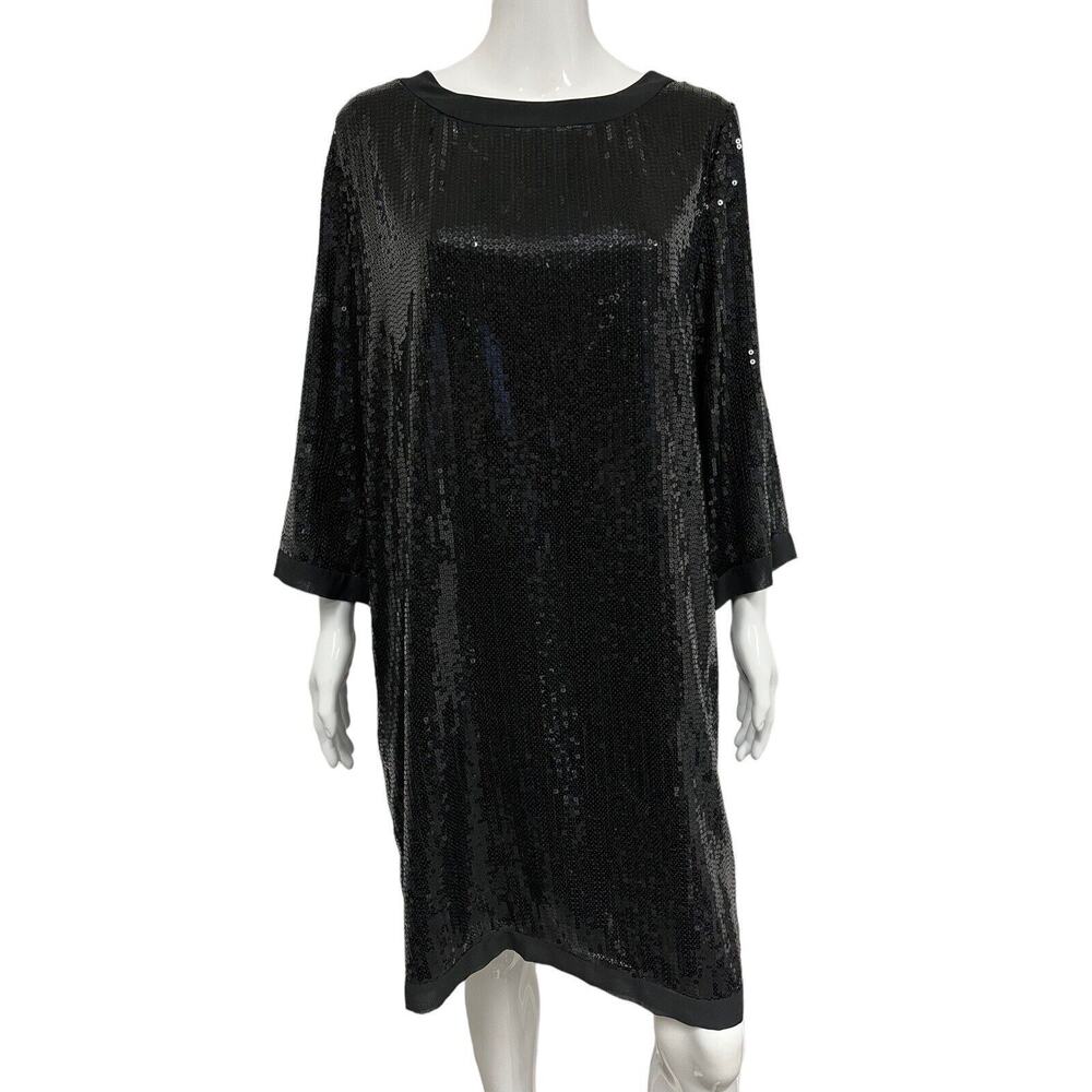 LOVE MOSCHINO Black Sequined Embellished Long Sleeve Knee Length Shift Dress 12